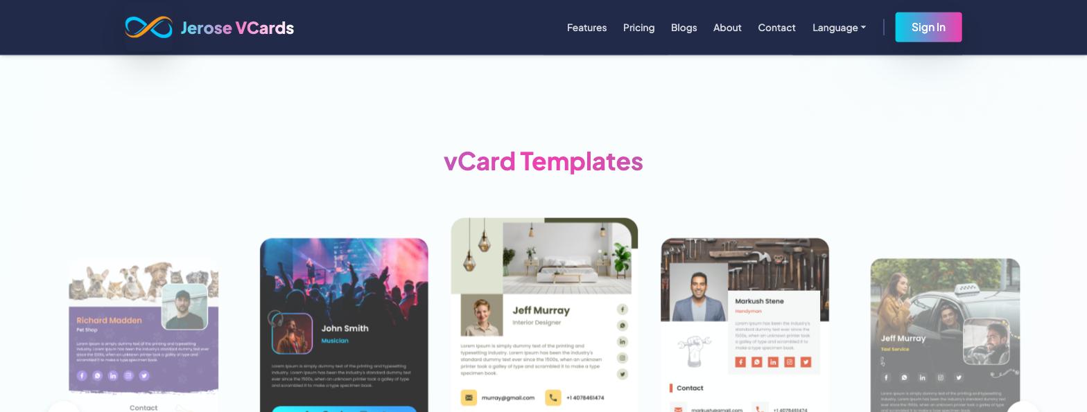 Jerose VCards template gallery
